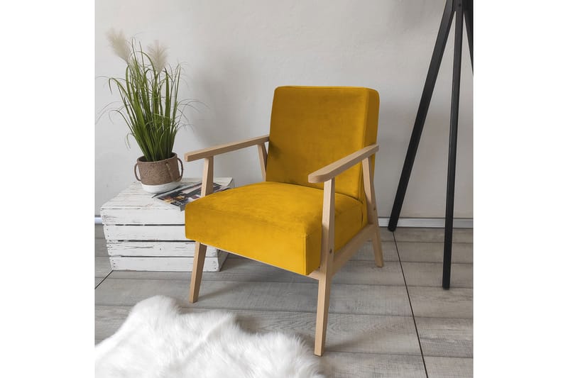 Nojatuoli Cali - Sametti/Keltainen - Huonekalut - Tuoli & nojatuoli - Nojatuoli & lepotuoli - Samettinojatuoli