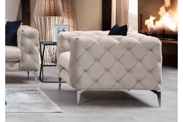 Nojatuoli Canunda - Beige - Huonekalut - Tuoli & nojatuoli - Nojatuoli & lepotuoli - Chesterfield-nojatuolit