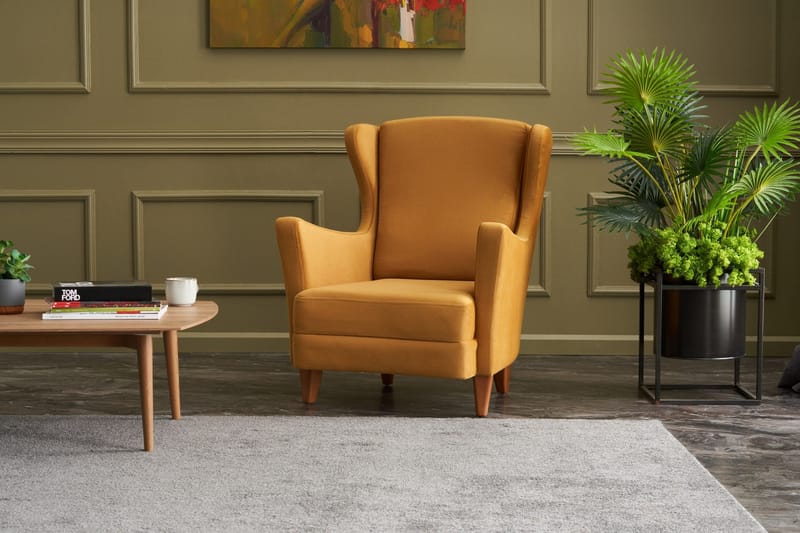 Nojatuoli Kiola - Sametti/Kulta/Luonnonväri - Huonekalut - Tuoli & nojatuoli - Nojatuoli & lepotuoli - Samettinojatuoli