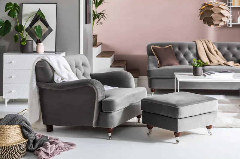 Nojatuoli jalkarahilla New Castle - Hopeanharmaa - Huonekalut - Tuoli & nojatuoli - Nojatuoli & lepotuoli - Howard-nojatuolit