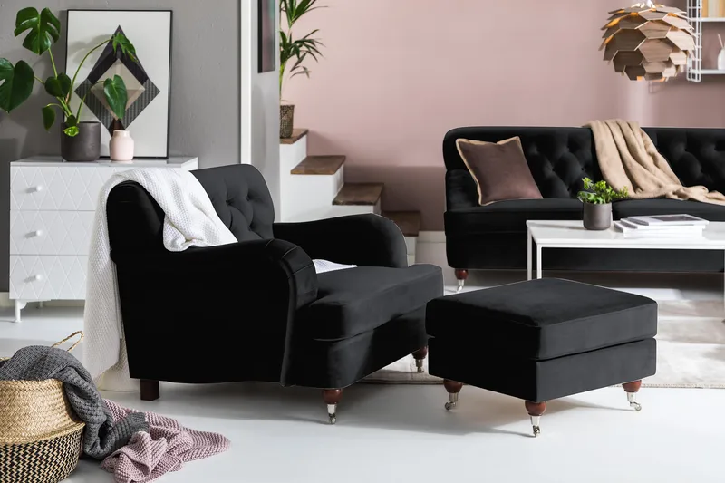 Nojatuoli jalkarahilla New Castle - Musta - Huonekalut - Tuoli & nojatuoli - Nojatuoli & lepotuoli - Howard-nojatuolit