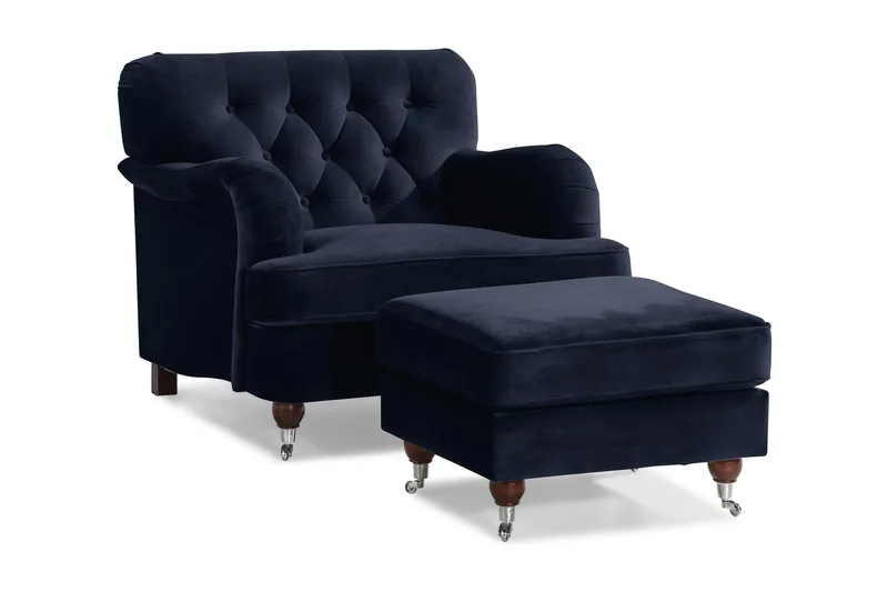 Nojatuoli jalkarahilla New Castle - Yönsininen - Huonekalut - Tuoli & nojatuoli - Nojatuoli & lepotuoli - Howard-nojatuolit