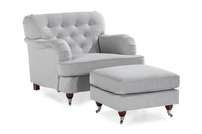 Nojatuoli jalkarahilla New Castle, Pellavanharmaa