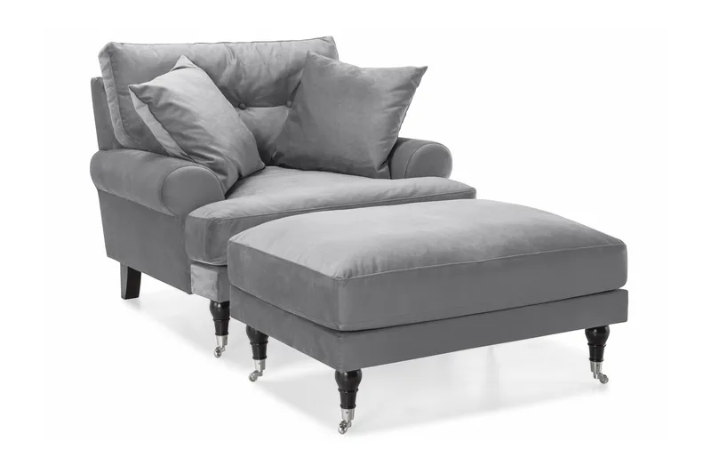 Nojatuoli jalkarahilla Webber Sametti, Hopeanharmaa Kromi