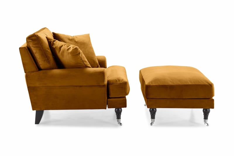 Nojatuoli jalkarahilla Webber Sametti - Meripihka Kromi - Huonekalut - Tuoli & nojatuoli - Nojatuoli & lepotuoli - Howard-nojatuolit