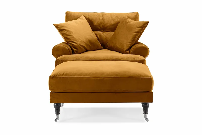 Nojatuoli jalkarahilla Webber Sametti - Meripihka Kromi - Huonekalut - Tuoli & nojatuoli - Nojatuoli & lepotuoli - Howard-nojatuolit