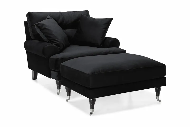 Nojatuoli jalkarahilla Webber Sametti - Musta Kromi - Huonekalut - Tuoli & nojatuoli - Nojatuoli & lepotuoli - Howard-nojatuolit