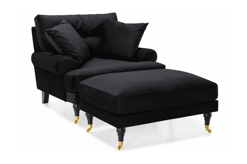 Nojatuoli jalkarahilla Webber Sametti - Musta Messinki - Huonekalut - Tuoli & nojatuoli - Nojatuoli & lepotuoli - Howard-nojatuolit