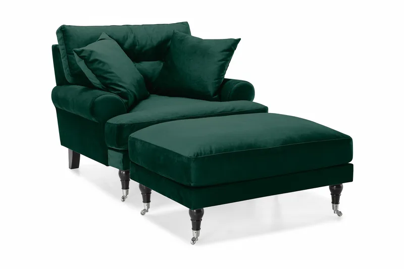 Nojatuoli jalkarahilla Webber Sametti - Tummanvihreä Kromi - Huonekalut - Tuoli & nojatuoli - Nojatuoli & lepotuoli - Howard-nojatuolit