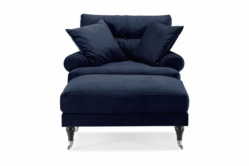 Nojatuoli jalkarahilla Webber Sametti - Yönsininen Kromi - Huonekalut - Tuoli & nojatuoli - Nojatuoli & lepotuoli - Howard-nojatuolit