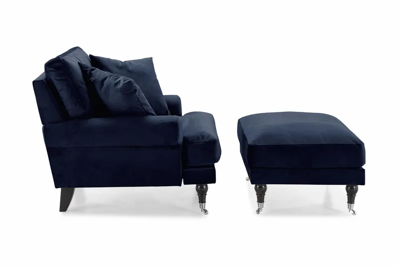 Nojatuoli jalkarahilla Webber Sametti - Yönsininen Kromi - Huonekalut - Tuoli & nojatuoli - Nojatuoli & lepotuoli - Howard-nojatuolit