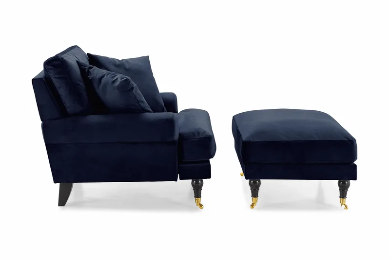 Nojatuoli jalkarahilla Webber Sametti - Yönsininen Messinki - Huonekalut - Tuoli & nojatuoli - Nojatuoli & lepotuoli - Howard-nojatuolit