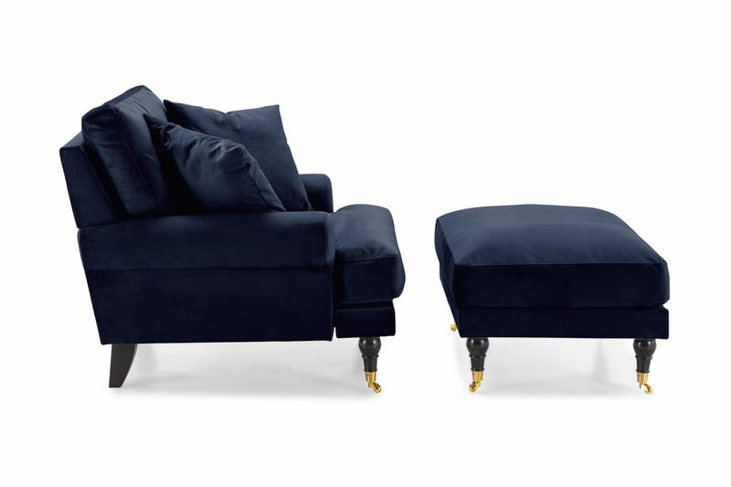 Nojatuoli jalkarahilla Webber Sametti - Yönsininen Messinki - Huonekalut - Tuoli & nojatuoli - Nojatuoli & lepotuoli - Howard-nojatuolit