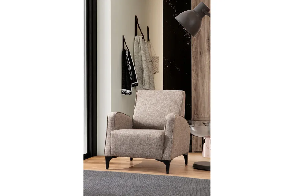 Beige Smithton-nojatuoli moderniin olohuoneeseen