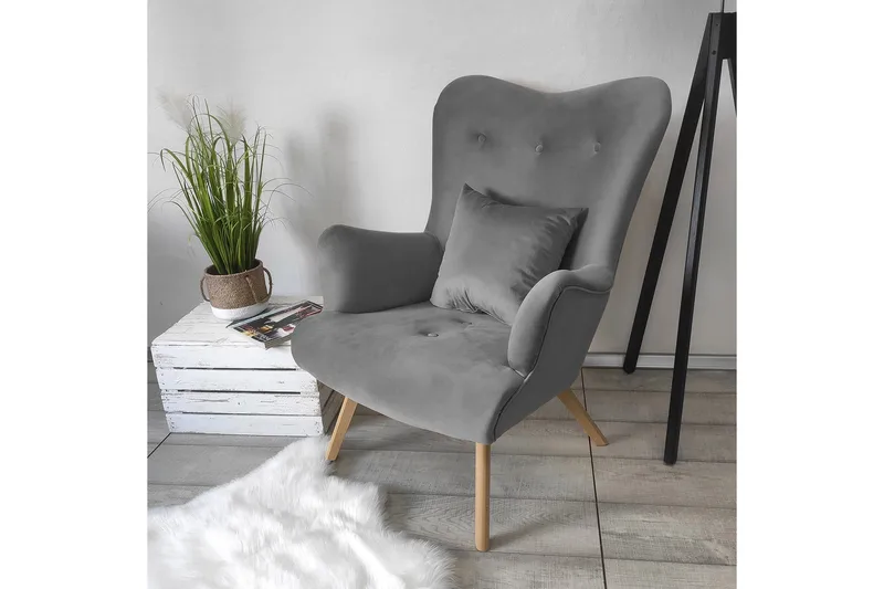 Nojatuoli Witolin - Sametti/Harmaa - Huonekalut - Tuoli & nojatuoli - Nojatuoli & lepotuoli - Samettinojatuoli