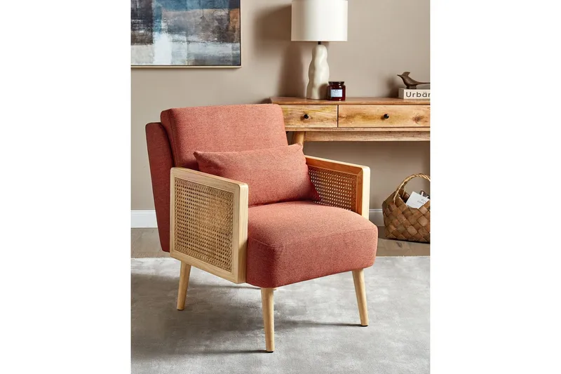 Nojatuoli Orum - Oranssi, vaalea puu - Huonekalut - Tuoli & nojatuoli - Nojatuoli & lepotuoli