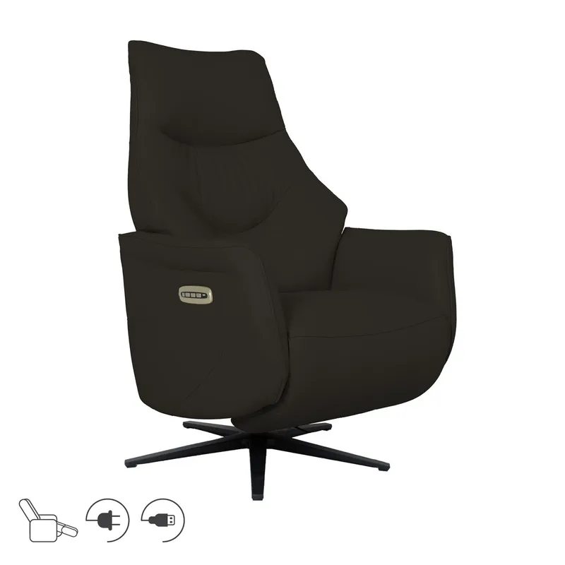 Recliner-nojatuoli Rosdal sähköisellä mekanismilla, ruskea nahka