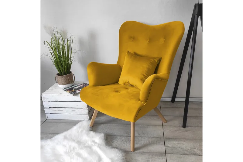 Nojatuoli Witolin - Sametti/Keltainen - Huonekalut - Tuoli & nojatuoli - Nojatuoli & lepotuoli - Samettinojatuoli