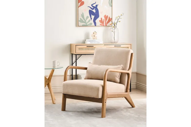 Nojatuoli Skovde - Beige, vaalea puu - Huonekalut - Tuoli & nojatuoli - Nojatuoli & lepotuoli