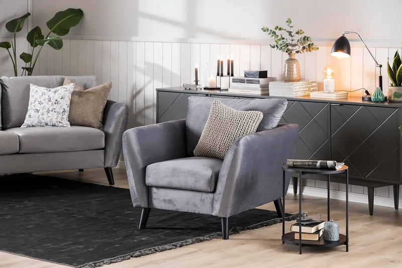 Trend Nojatuoli ja Rahi - Vaaleanharmaa - Huonekalut - Tuoli & nojatuoli - Nojatuoli & lepotuoli - Samettinojatuoli