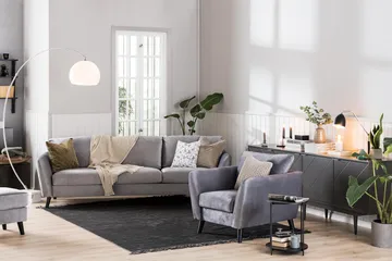 Trend Nojatuoli ja Rahi - Vaaleanharmaa - Huonekalut - Tuoli & nojatuoli - Nojatuoli & lepotuoli