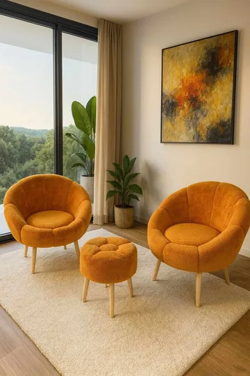 Wing Chair & Pouffe Set (3 Pieces) Atelier Del Sofa