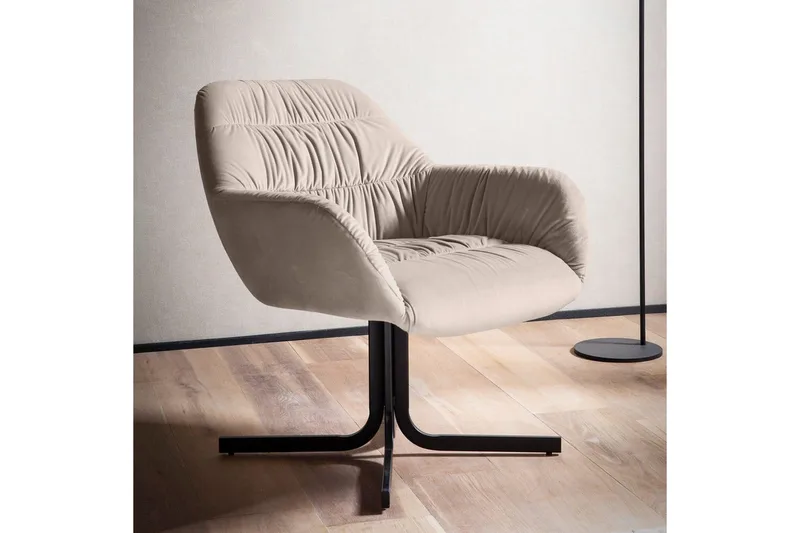 Oleskelu- & Cocktailtuoli Wohnling mukavasti samettiverhoiltu, käsinojilla, moderni tyyli Beige - Beige - Huonekalut - Tuoli & nojatuoli - Nojatuoli & lepotuoli
