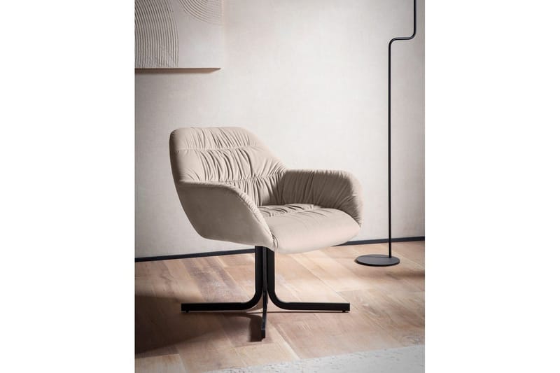 Oleskelu- & Cocktailtuoli Wohnling mukavasti samettiverhoiltu, käsinojilla, moderni tyyli Beige - Beige - Huonekalut - Tuoli & nojatuoli - Nojatuoli & lepotuoli