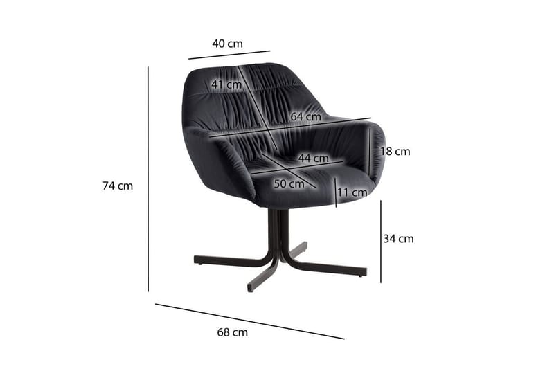 Oleskelu- & Cocktailtuoli Wohnling mukavasti samettiverhoiltu, käsinojilla, moderni tyyli Musta - Musta - Huonekalut - Tuoli & nojatuoli - Nojatuoli & lepotuoli