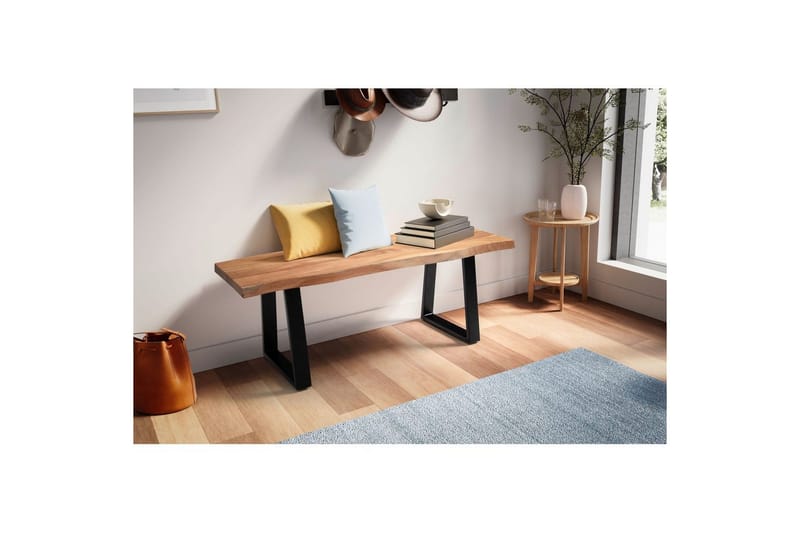 Eteisen penkki Wohnling Kiinteä akaasiapuu 120 cm puunreuna käytävä Musta, suorat jalakset - Musta, suorat jalakset - Huonekalut - Tuoli & nojatuoli - Penkki - Eteispenkki