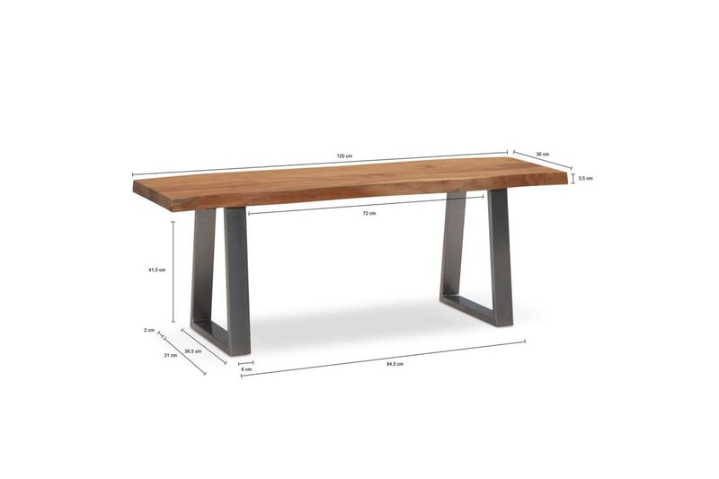 Eteisen penkki Wohnling Kiinteä akaasiapuu 120 cm puunreuna käytävä Hopea, Suorat liu'ut - Hopea, Suorat liu'ut - Huonekalut - Tuoli & nojatuoli - Penkki - Eteispenkki