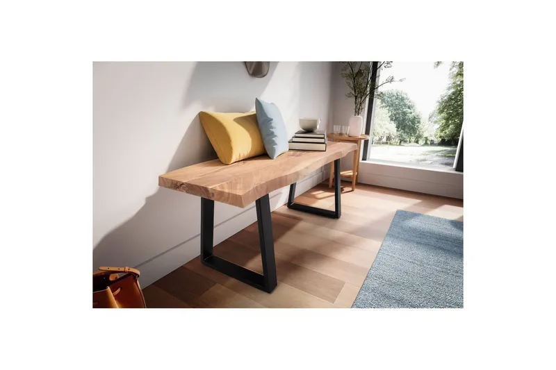 Eteisen penkki Wohnling Kiinteä akaasiapuu 120 cm puunreuna käytävä Musta, suorat jalakset - Musta, suorat jalakset - Huonekalut - Tuoli & nojatuoli - Penkki - Eteispenkki