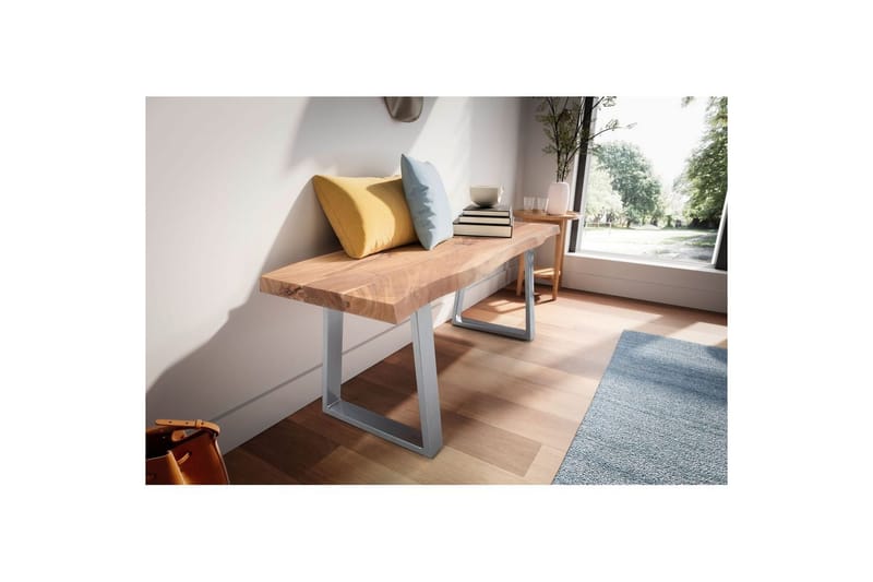 Eteisen penkki Wohnling Kiinteä akaasiapuu 120 cm puunreuna käytävä Hopea, Suorat liu'ut - Hopea, Suorat liu'ut - Huonekalut - Tuoli & nojatuoli - Penkki - Eteispenkki