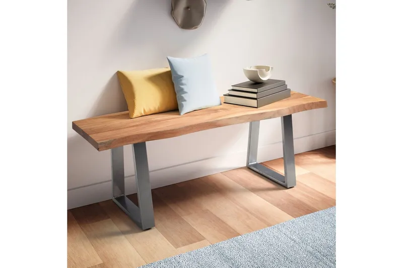 Eteisen penkki Wohnling Kiinteä akaasiapuu 120 cm puunreuna käytävä Hopea, Suorat liu'ut - Hopea, Suorat liu'ut - Huonekalut - Tuoli & nojatuoli - Penkki - Eteispenkki