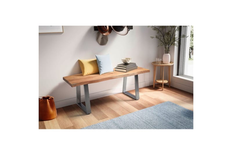 Eteisen penkki Wohnling Kiinteä akaasiapuu 120 cm puunreuna käytävä Hopea, Suorat liu'ut - Hopea, Suorat liu'ut - Huonekalut - Tuoli & nojatuoli - Penkki - Eteispenkki