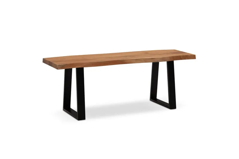 Eteisen penkki Wohnling Kiinteä akaasiapuu 120 cm puunreuna käytävä Musta, suorat jalakset, Musta, suorat jalakset