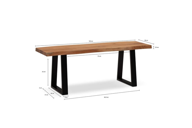 Eteisen penkki Wohnling Kiinteä akaasiapuu 120 cm puunreuna käytävä Musta, suorat jalakset - Musta, suorat jalakset - Huonekalut - Tuoli & nojatuoli - Penkki - Eteispenkki