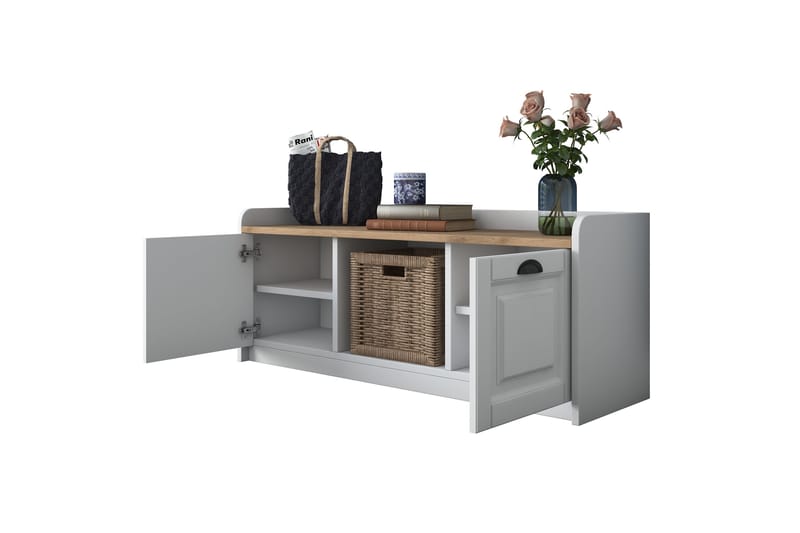 Caraway kenkäpenkki 120x45 cm valkoinen/ruskea - Hanah Home - Huonekalut - Tuoli & nojatuoli - Penkki - Eteispenkki - Kenkäteline penkillä