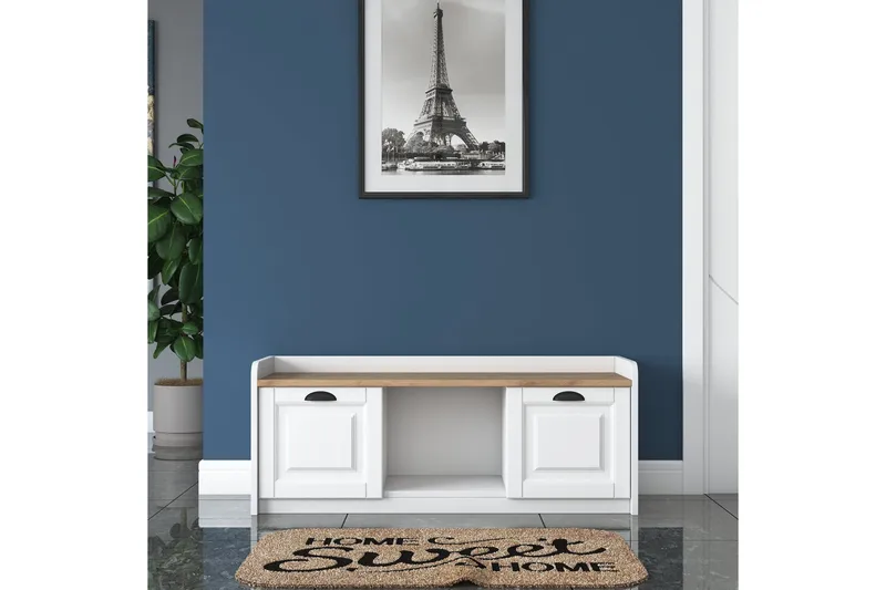 Caraway kenkäpenkki 120x45 cm valkoinen/ruskea - Hanah Home - Huonekalut - Tuoli & nojatuoli - Penkki - Eteispenkki - Kenkäteline penkillä