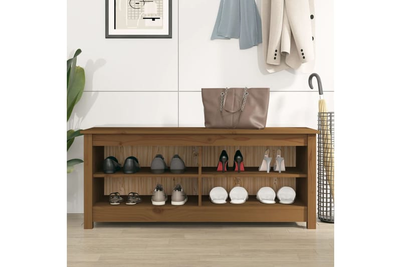 beBasic Kenkäkaappi hunajanruskea 110x38x45,5 cm täysi mänty - Ruskea - Huonekalut - Tuoli & nojatuoli - Penkki - Eteispenkki - Kenkäteline penkillä