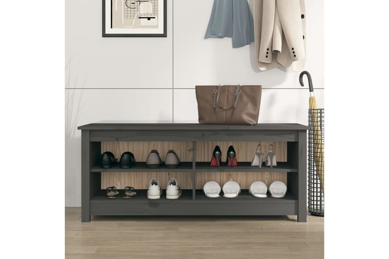 beBasic Kenkäpenkki harmaa 110x38x45,5 cm täysi mänty - Harmaa - Huonekalut - Tuoli & nojatuoli - Penkki - Eteispenkki - Kenkäteline penkillä