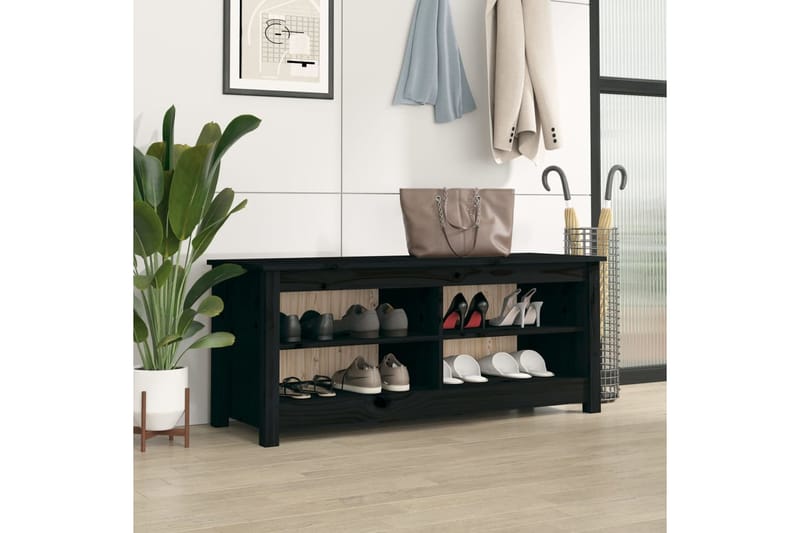 beBasic Kenkäpenkki musta 110x38x45,5 cm täysi mänty - Musta - Huonekalut - Tuoli & nojatuoli - Penkki - Eteispenkki - Kenkäteline penkillä