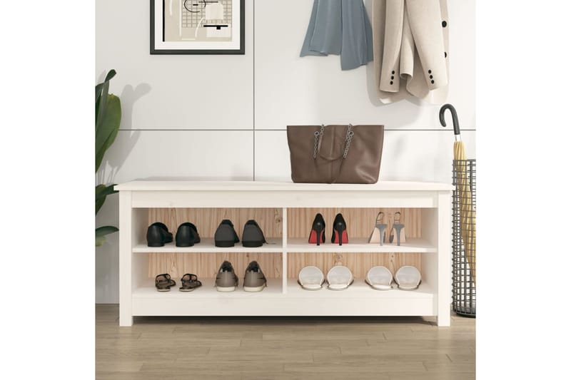 beBasic Kenkäpenkki valkoinen 110x38x45,5 cm täysi mänty - Valkoinen - Huonekalut - Tuoli & nojatuoli - Penkki - Eteispenkki - Kenkäteline penkillä