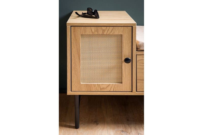 Kenkäkaappi Wohnling Verhoiltu penkki tammen foliopinta 1 ovi 1 laatikko - Huonekalut - Tuoli & nojatuoli - Penkki - Eteispenkki - Kenkäteline penkillä