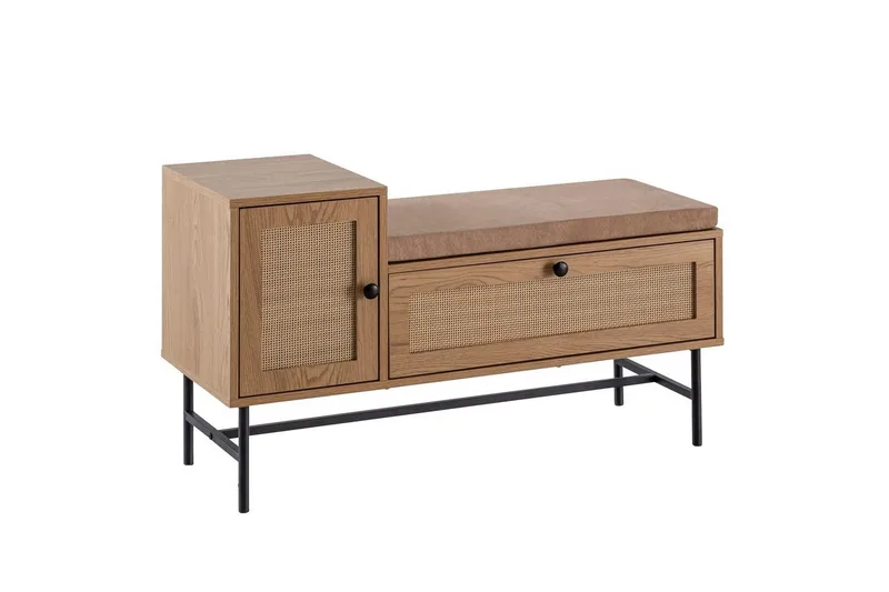 Kenkäkaappi Wohnling Verhoiltu penkki tammen foliopinta 1 ovi 1 laatikko, undefined