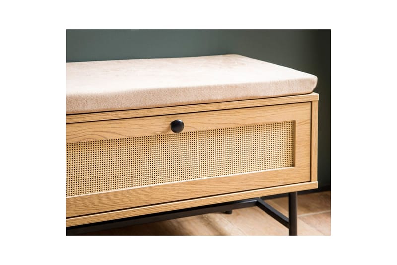 Kenkäkaappi Wohnling Verhoiltu penkki tammen foliopinta 1 ovi 1 laatikko - Huonekalut - Tuoli & nojatuoli - Penkki - Eteispenkki - Kenkäteline penkillä