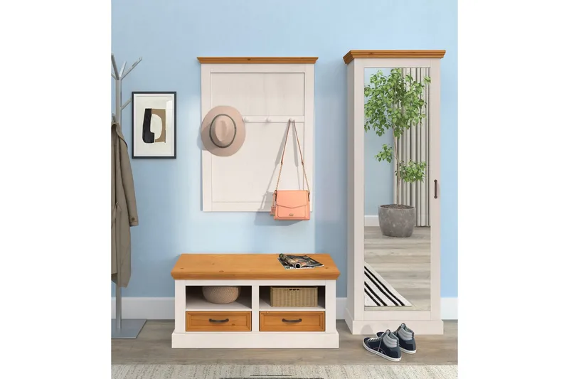 Kenkäpenkki Loft24 Selma kenkäpenkki 100 cm Vit - Huonekalut - Tuoli & nojatuoli - Penkki - Eteispenkki - Kenkäteline penkillä