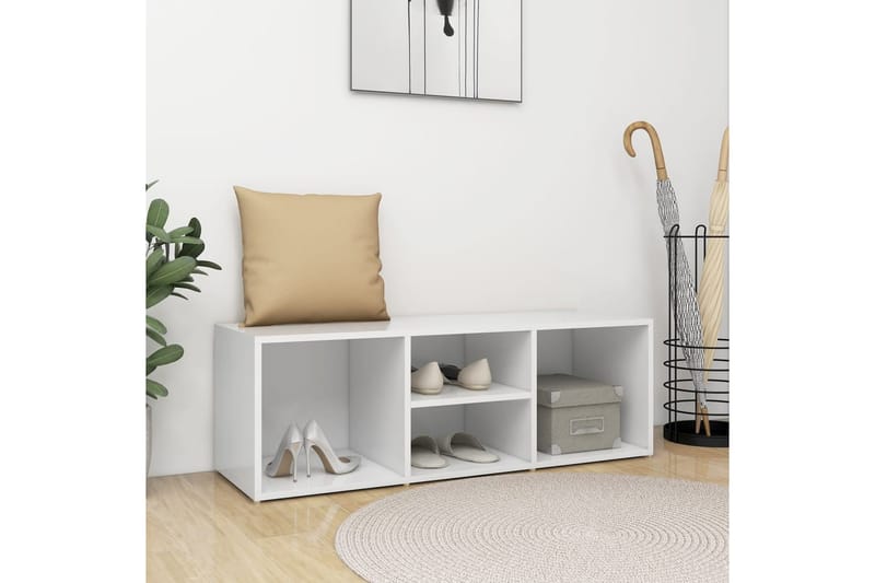Kenkien säilytyspenkki valkoinen 105x35x35 cm lastulevy - Valkoinen - Huonekalut - Tuoli & nojatuoli - Penkki - Eteispenkki - Kenkäteline penkillä