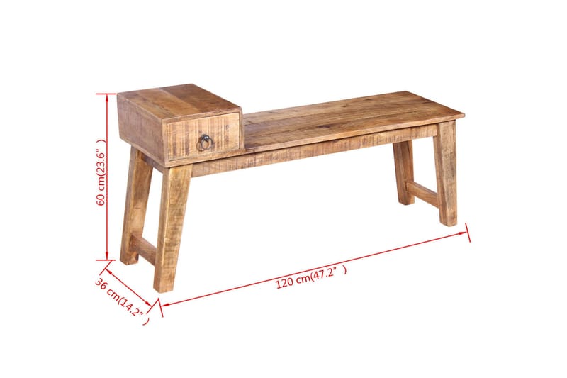 Penkki laatikolla täysi mangopuu 120x36x60 cm - Ruskea - Huonekalut - Tuoli & nojatuoli - Penkki - Eteispenkki