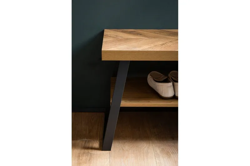 Penkki Wohnling Tammi kalanruotokuvio hyllyllä, tukevat metallirungot, moderni ilme - Huonekalut - Tuoli & nojatuoli - Penkki - Eteispenkki - Kenkäteline penkillä